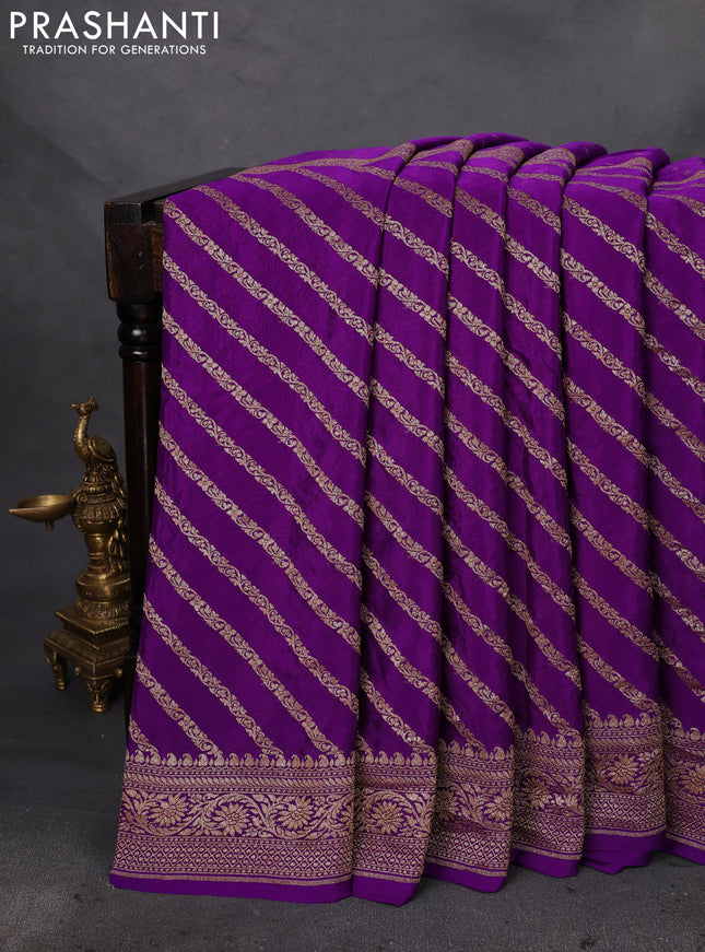 Banarasi crepe saree violet with half & half style and woven border