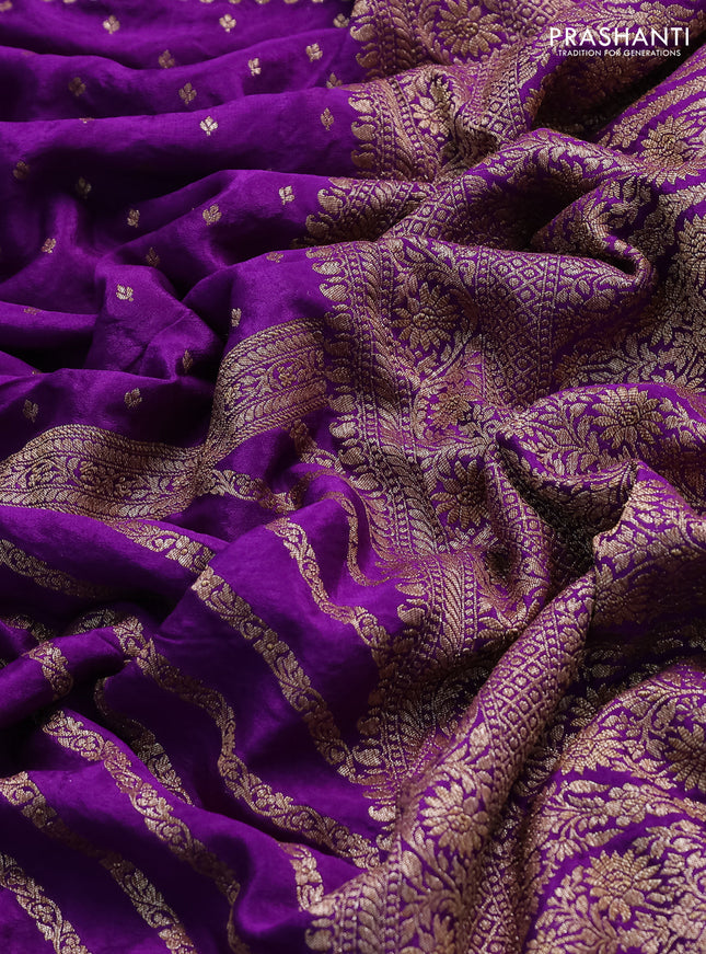 Banarasi crepe saree violet with half & half style and woven border