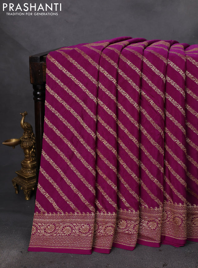 Banarasi crepe saree purple with half & half style and woven border