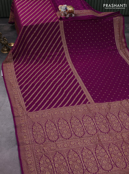 Banarasi crepe saree purple with half & half style and woven border