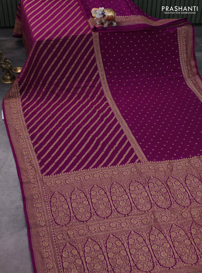 Banarasi crepe saree purple with half & half style and woven border