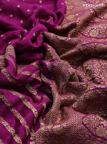 Banarasi crepe saree purple with half & half style and woven border