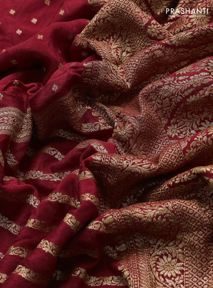 Banarasi crepe saree maroon with half & half style and woven border