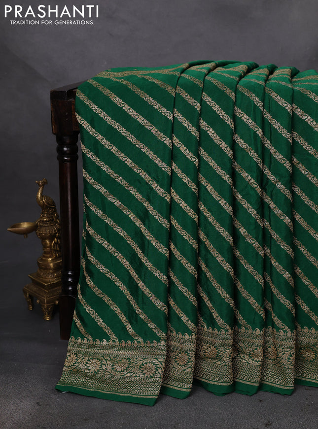 Banarasi crepe saree green with half & half style and woven border