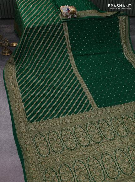 Banarasi crepe saree green with half & half style and woven border