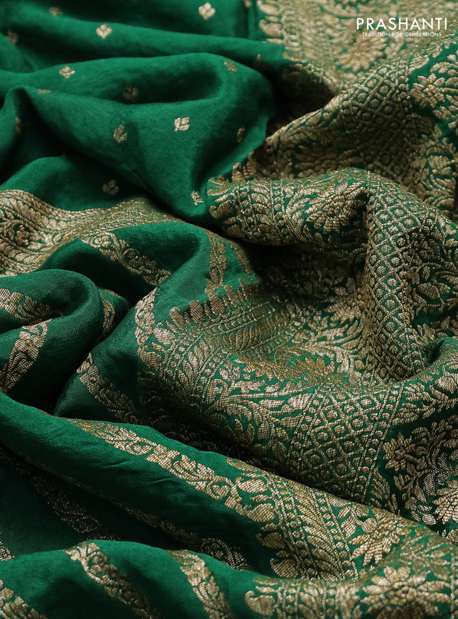 Banarasi crepe saree green with half & half style and woven border