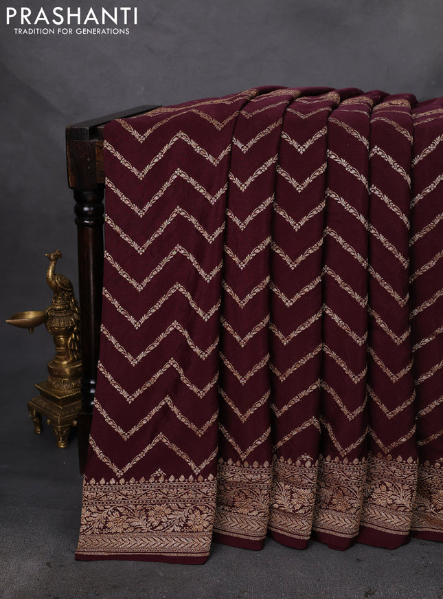 Banarasi crepe saree deep wine shade with half & half style and woven border