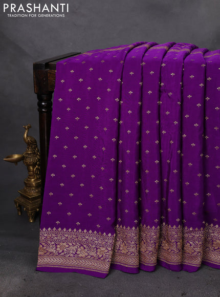 Banarasi crepe saree violet with half & half style and woven border