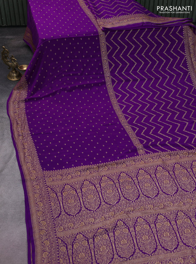 Banarasi crepe saree violet with half & half style and woven border