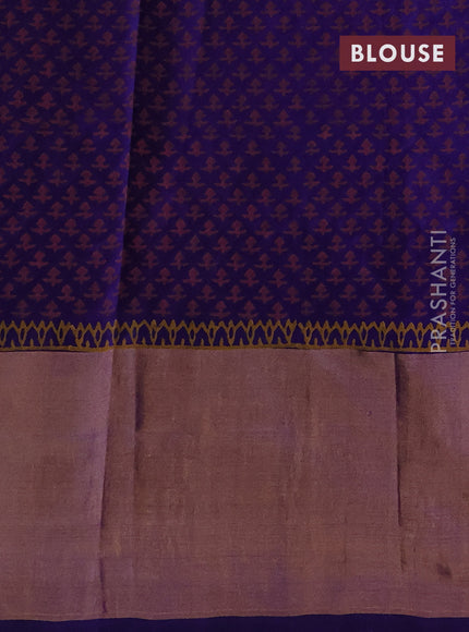 Uppada block printed silk saree pink and blue with peacock butta prints and long zari woven border