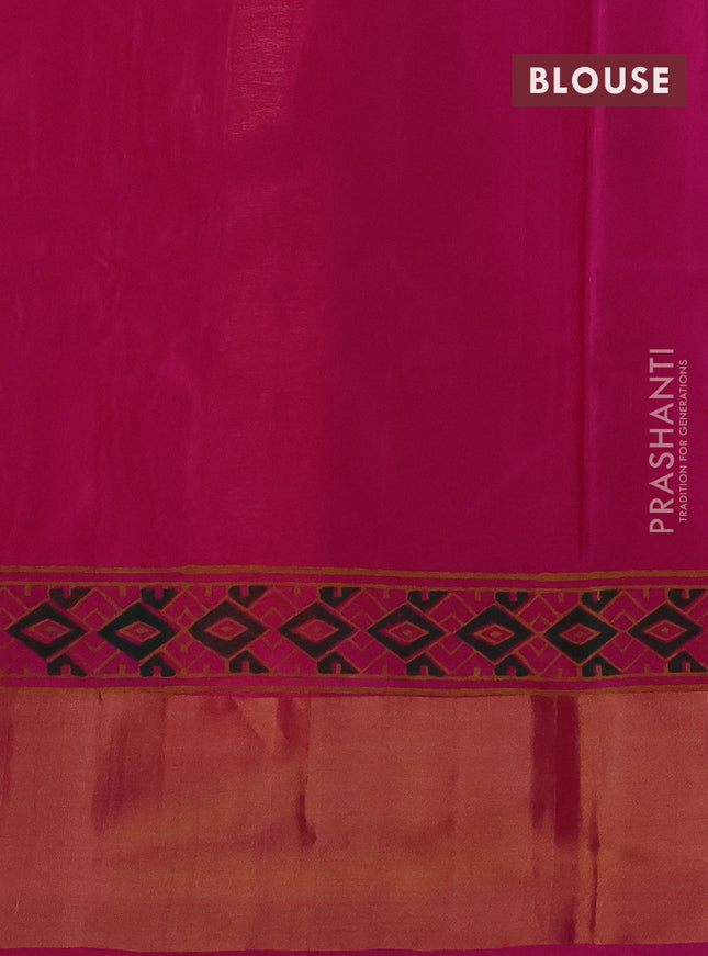 Uppada block printed silk saree dual shade of pinkish orange and pink with zig zag prints and zari woven border
