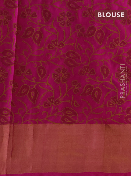 Uppada block printed silk saree dual shade pinkish orange and pink with floral butta prints and zari woven border