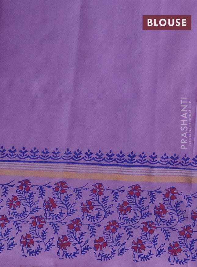 Uppada block printed silk saree lavender with floral butta prints and zari woven printed border