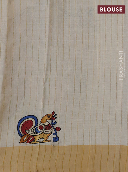 Pure tussar silk saree cream with kalamkari applique work