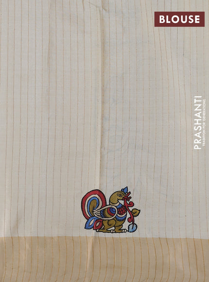 Pure tussar silk saree cream with kalamkari applique work