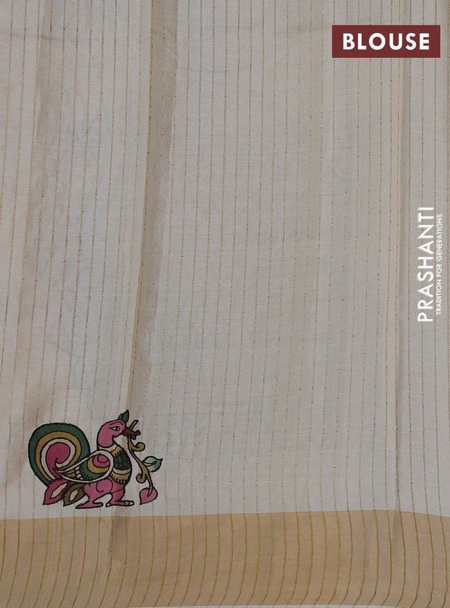 Pure tussar silk saree cream with kalamkari applique work