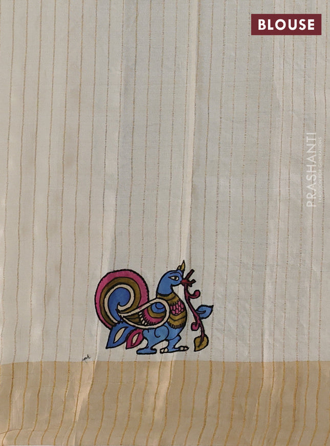 Pure tussar silk saree cream with kalamkari applique work
