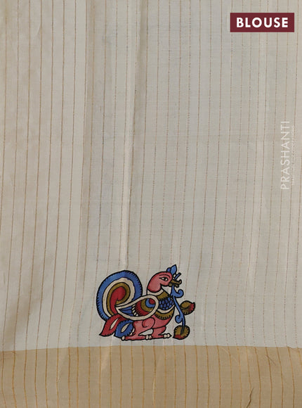 Pure tussar silk saree cream with kalamkari applique work