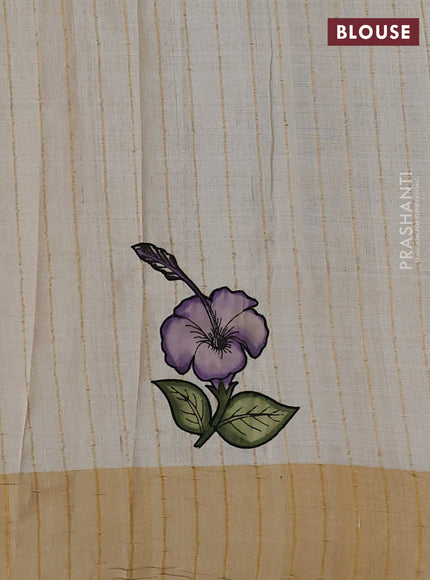 Pure tussar silk saree cream with kalamkari applique work