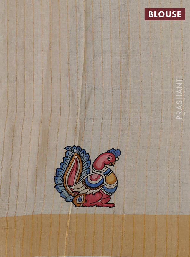 Pure tussar silk saree cream with kalamkari applique work