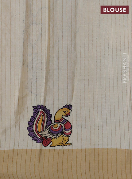 Pure tussar silk saree cream with kalamkari applique work