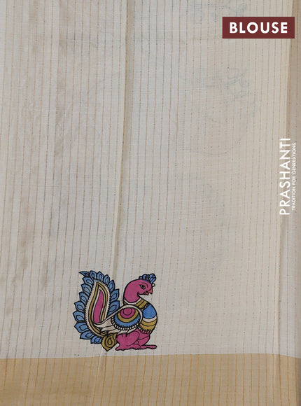 Pure tussar silk saree cream with kalamkari applique work
