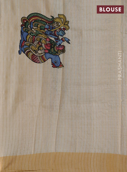Pure tussar silk saree cream with kalamkari applique work