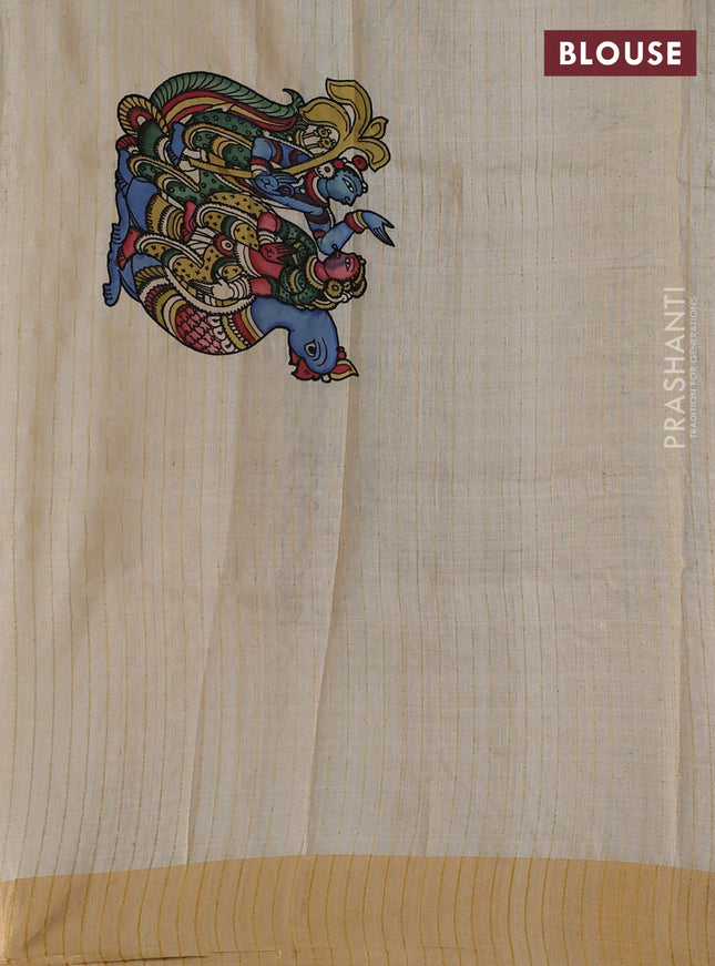Pure tussar silk saree cream with kalamkari applique work