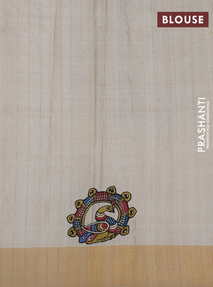 Pure tussar silk saree cream with kalamkari applique work