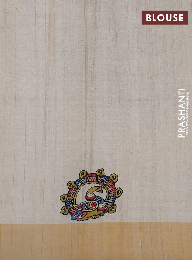 Pure tussar silk saree cream with kalamkari applique work