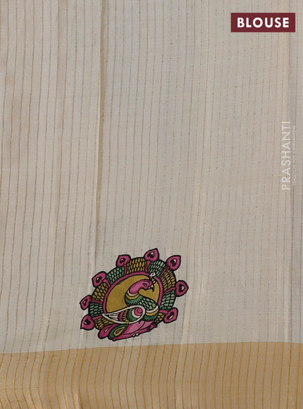 Pure tussar silk saree cream with kalamkari applique work