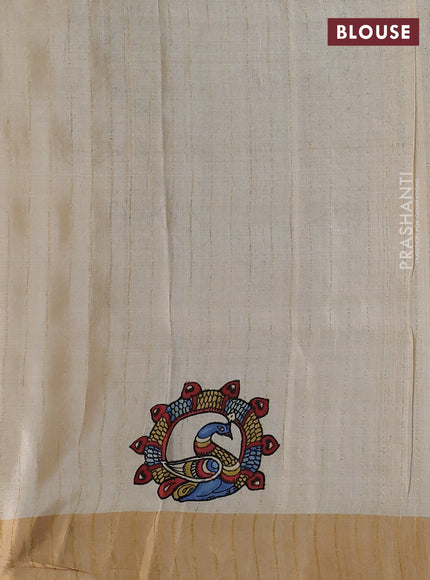 Pure tussar silk saree cream with kalamkari applique work