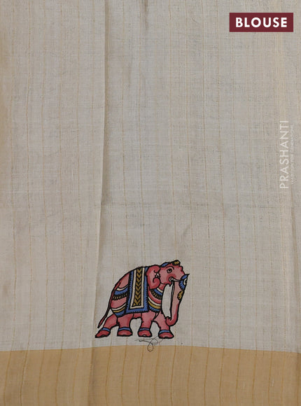 Pure tussar silk saree cream with kalamkari applique work