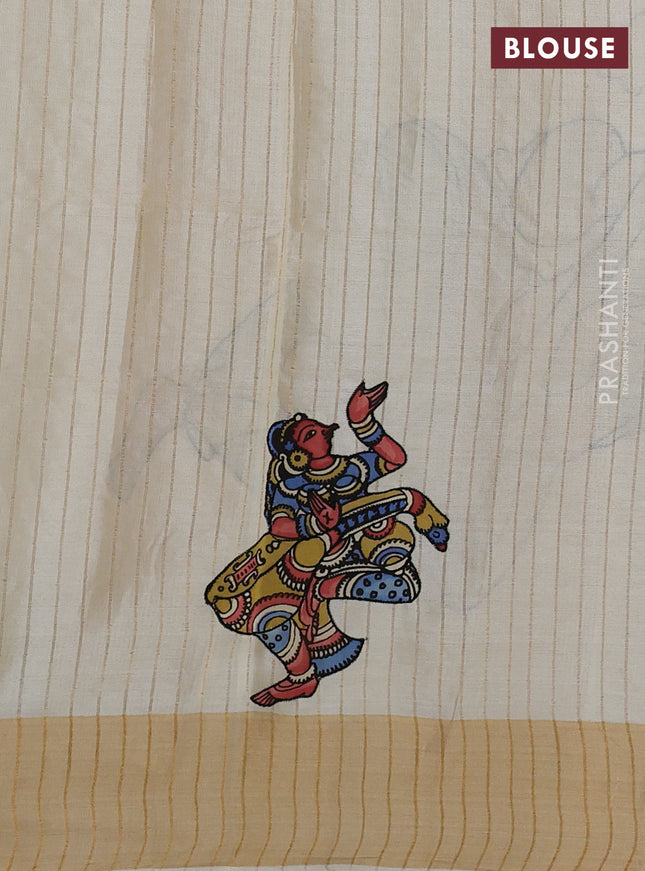 Pure tussar silk saree cream with kalamkari applique work