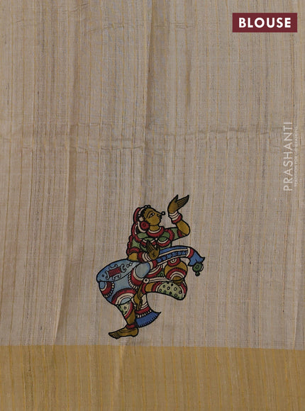 Pure tussar silk saree beige with kalamkari applique work