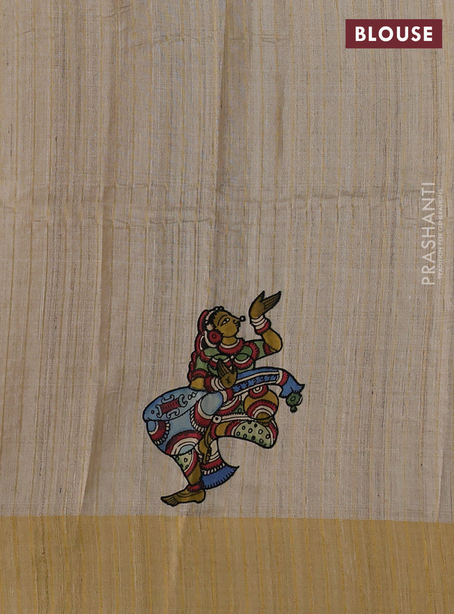 Pure tussar silk saree beige with kalamkari applique work