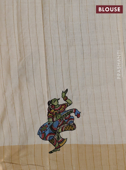 Pure tussar silk saree cream with kalamkari applique work
