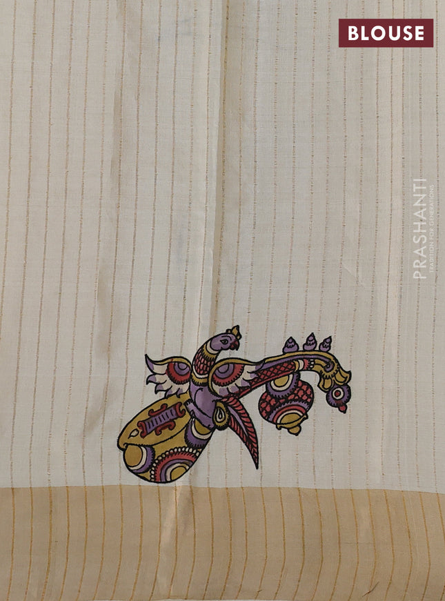 Pure tussar silk saree cream with kalamkari applique work