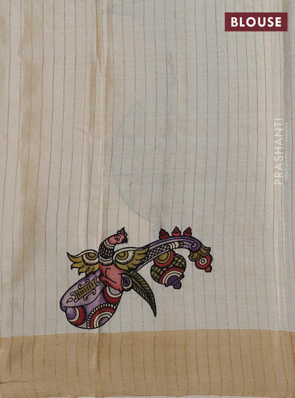 Pure tussar silk saree cream with kalamkari applique work