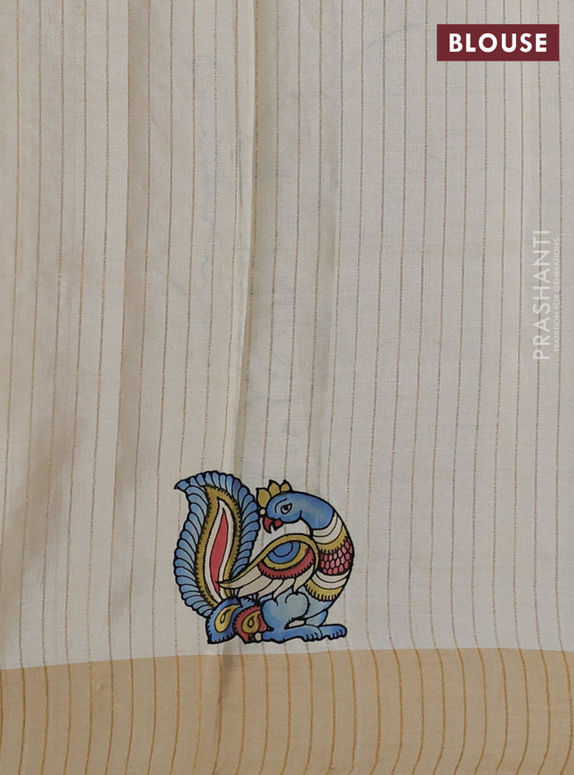 Pure tussar silk saree cream with kalamkari applique work