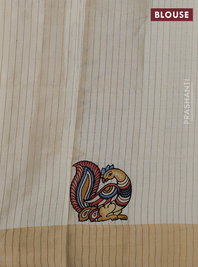 Pure tussar silk saree cream with kalamkari applique work