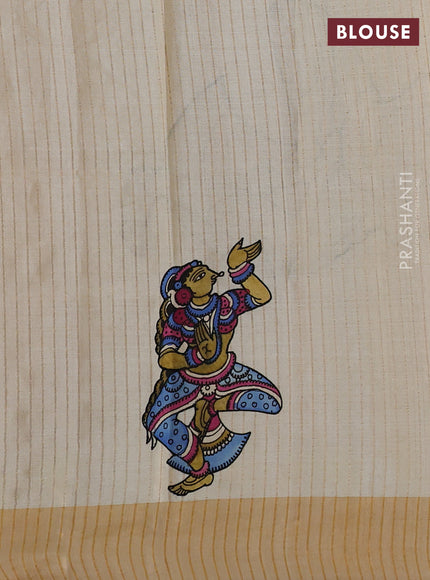 Pure tussar silk saree cream with kalamkari applique work