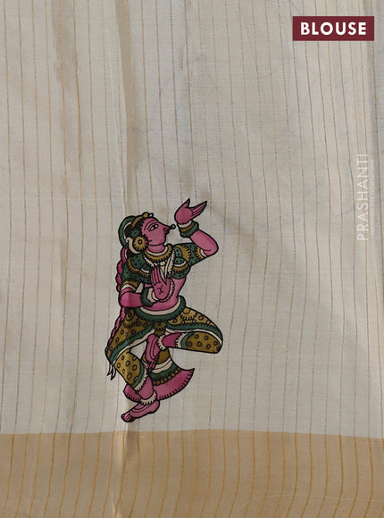 Pure tussar silk saree cream with kalamkari applique work
