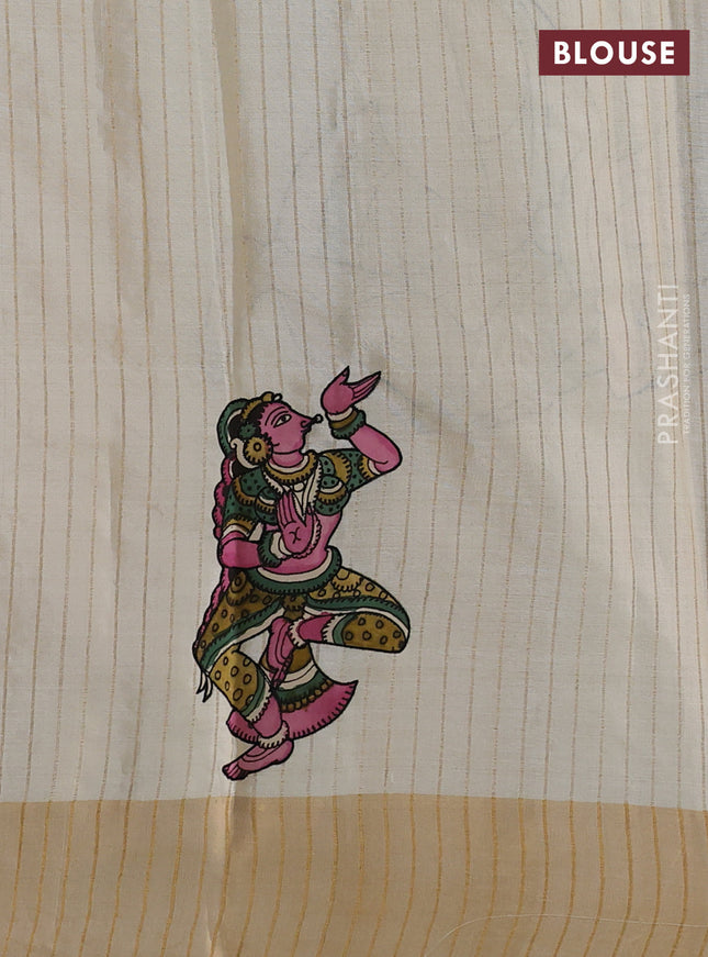 Pure tussar silk saree cream with kalamkari applique work