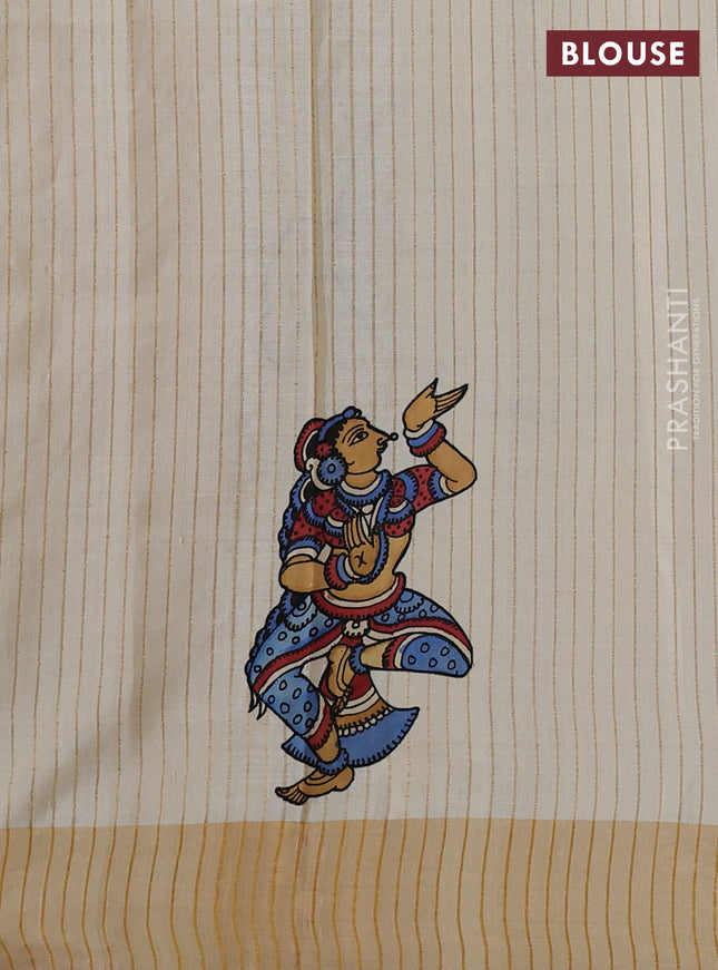 Pure tussar silk saree cream with kalamkari applique work