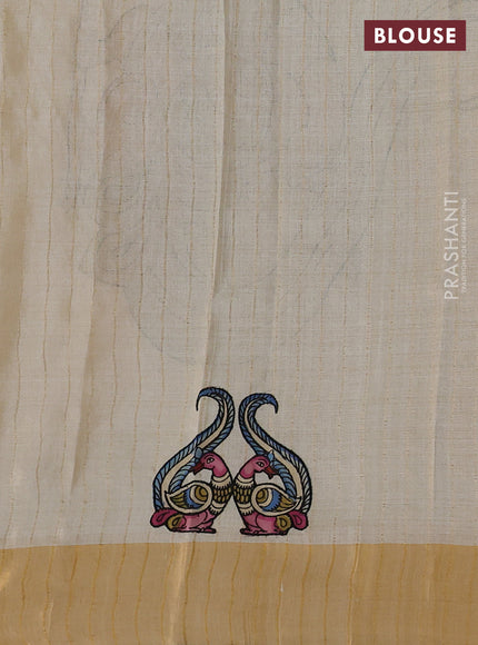 Pure tussar silk saree cream with kalamkari applique work