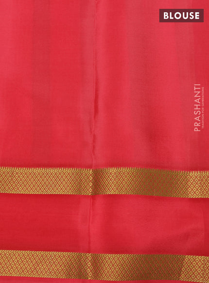 Pure mysore silk saree multi colour and dark peach with allover checks & geometric prints and rettapet zari woven border