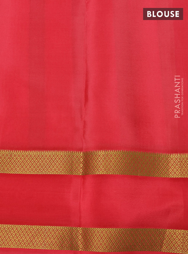 Pure mysore silk saree multi colour and dark peach with allover checks & geometric prints and rettapet zari woven border