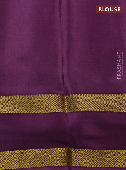 Pure mysore silk saree multi colour and jamun shade with allover checks & geometric prints and rettapet zari woven border