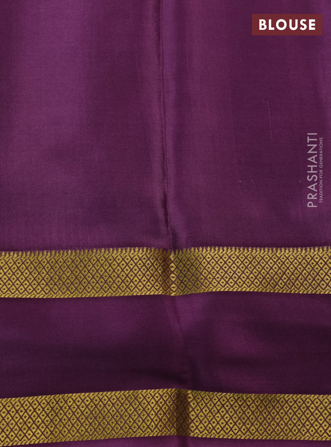 Pure mysore silk saree multi colour and jamun shade with allover checks & geometric prints and rettapet zari woven border